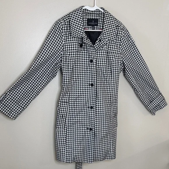 London Fog Black and White Houndstooth Trench Coat Size XL - Picture 3 of 16